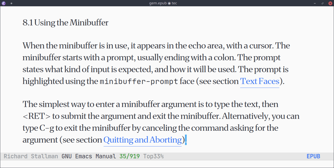 Excerpt of the GNU Emacs manual viewed through nov.el